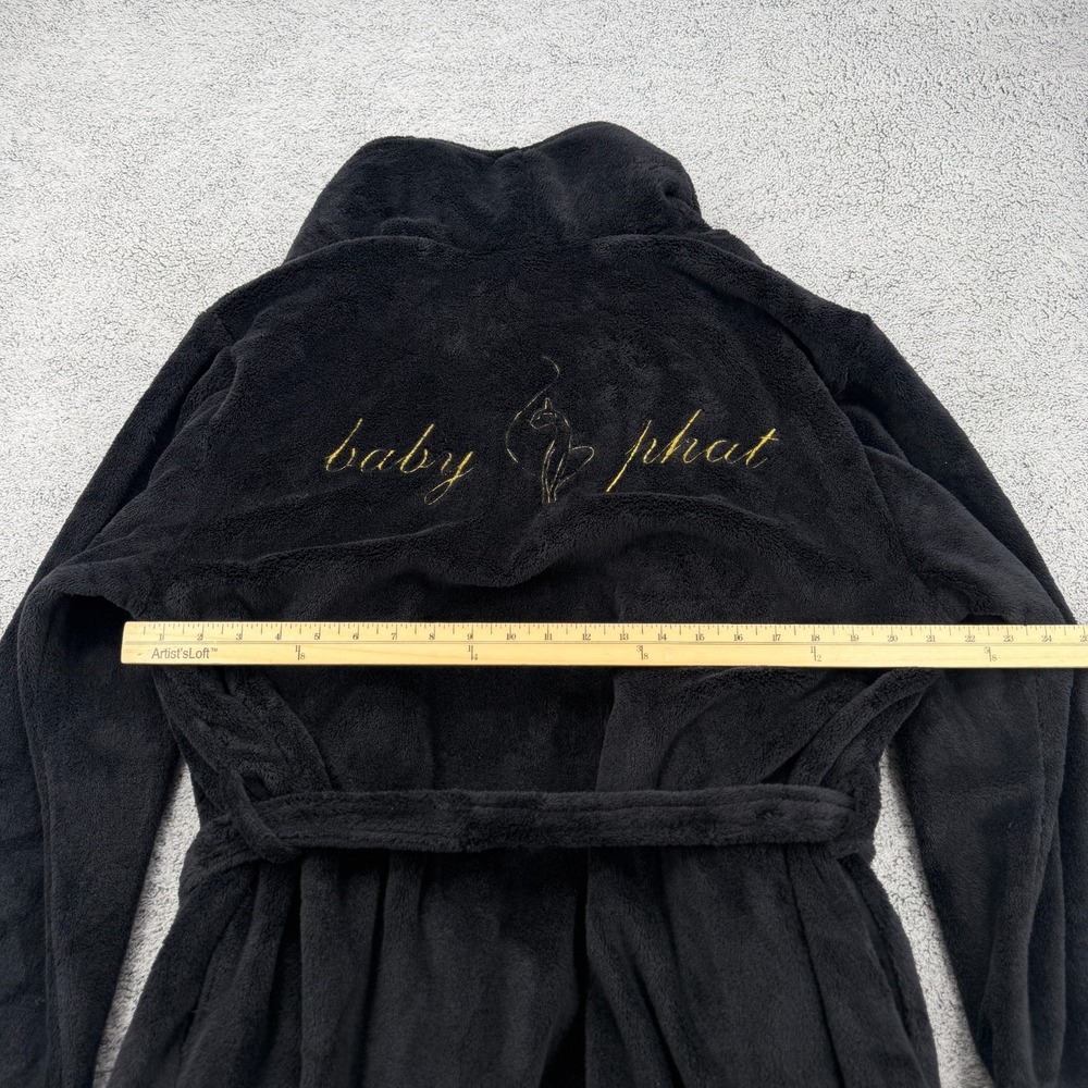 Vintage Baby Phat Bath Robe Women Small/Medium Black Long Belted Embroidered Y2K - Picture 8 of 10